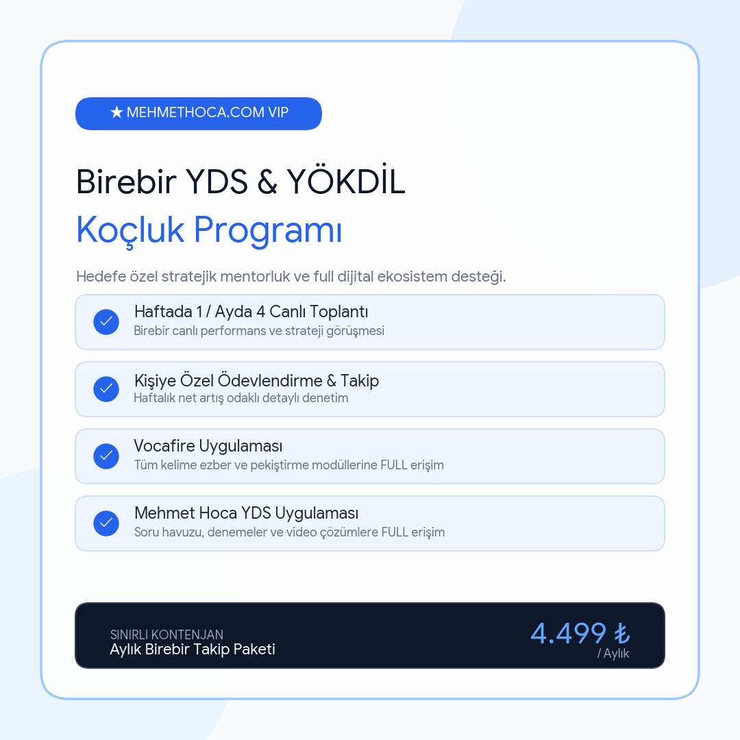 Mehmet Hoca ile Birebir YDS Mentorluk Paketi